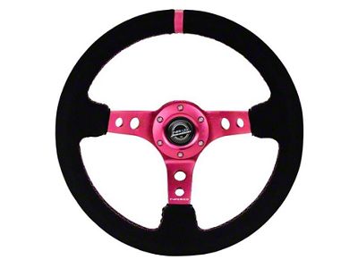 NRG Innovations Reinforced Steering Wheel 350mm/ 3in. Deep Black Suede/ Fushia - RST-006S-FH