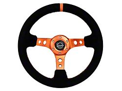 NRG Innovations 350mm 3-Inch Deep Dish Steering Wheel; Black Suede with Orange Center Mark, Stitching and Center Spoke (Universal; Some Adaptation May Be Required)