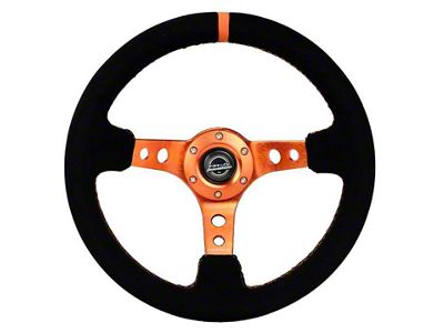 NRG Innovations Reinforced Steering Wheel 350mm/ 3in. Deep Black Suede/ Orange - RST-006S-OR