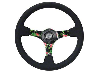 NRG Innovations 350mm 3-Inch Deep Dish Steering Wheel; Black Suede with Hydro Dipped Tropical Spokes (Universal; Some Adaptation May Be Required)