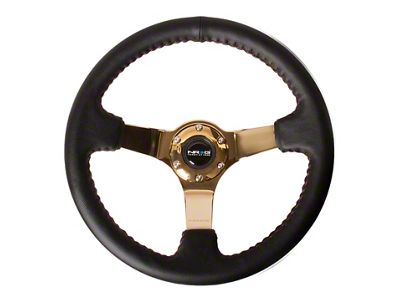 NRG Innovations Reinforced Steering Wheel 350mm / 3in. Deep Blk Leather/Red - RST-036GD
