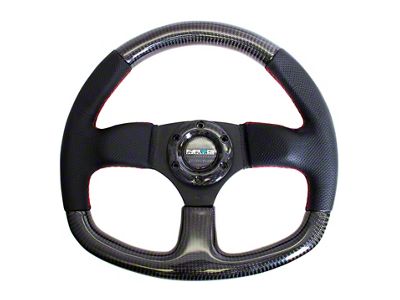 NRG Innovations Carbon Fiber Steering Wheel 320mm Flat Bottom & Leather - ST-009CFRS