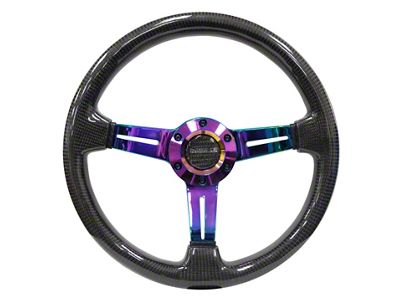 NRG Innovations Sport 350mm Carbon Fiber 1.50-Inch Deep Dish Steering Wheel; Full Carbon with Neo Chrome (Universal; Some Adaptation May Be Required)