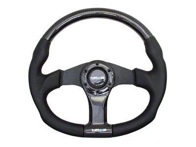 NRG Innovations Carbon Fiber Steering Wheel 350mm Oval Shape Black w/Leather - ST-013CFBK