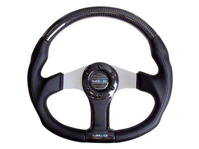 NRG Innovations Carbon Fiber Steering Wheel 350mm Silver Oval Shape w/Leather - ST-013CFSL