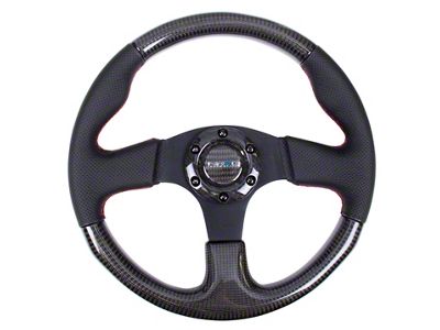 NRG Innovations Carbon Fiber Steering Wheel 315mm Leather Trim w/Red Stitching - ST-310CFRS