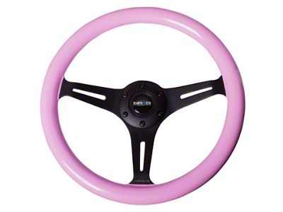 NRG Innovations Classic Wood Grain 350mm Steering Wheel; Black and Pink (Universal; Some Adaptation May Be Required)