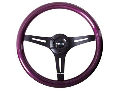 NRG Innovations Classic Wood Grain 350mm Steering Wheel; Black and Purple Pearl (Universal; Some Adaptation May Be Required)