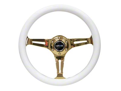 NRG Innovations Classic Wood Grain Steering Wheel 350mm White Grip w/Chrome - ST-015CG-WT