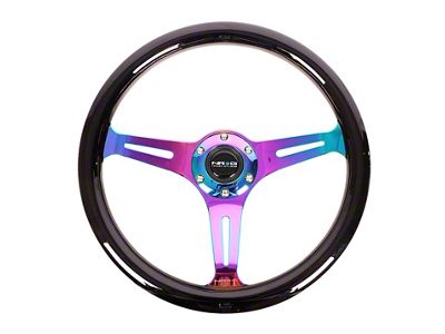 NRG Innovations Classic Wood Grain 350mm Steering Wheel; Neochrome and Black (Universal; Some Adaptation May Be Required)