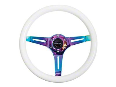 NRG Innovations Classic Wood Grain Steering Wheel 350mm Glow-N-The-Dark Green Grip - ST-015MC-GL