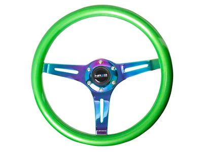 NRG Innovations Classic Wood Grain Steering Wheel 350mm Green Pearl/Flake Paint - ST-015MC-GN