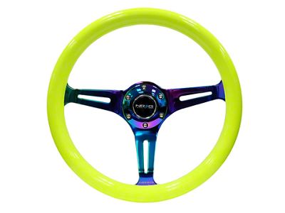 NRG Innovations Classic Wood Grain Steering Wheel 350mm Neon Yellow Color - ST-015MC-NYW