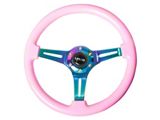 NRG Innovations Classic Wood Grain 350mm Steering Wheel; Neochrome and Pink (Universal; Some Adaptation May Be Required)