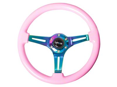 NRG Innovations Classic Wood Grain 350mm Steering Wheel; Neochrome and Pink (Universal; Some Adaptation May Be Required)