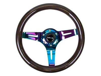 NRG Innovations Classic Wood Grain 310mm Steering Wheel; Neochrome and Black (Universal; Some Adaptation May Be Required)