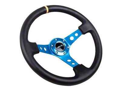 NRG Innovations 350mm 3-Inch Deep Dish Steering Wheel; Black Leather with Blue Spokes and Yellow Stitching (Universal; Some Adaptation May Be Required)