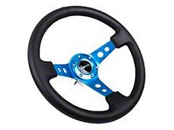 NRG Innovations Sport 350mm 3-Inch Deep Dish Steering Wheel with Holes; Black Leather with Blue Spokes (Universal; Some Adaptation May Be Required)