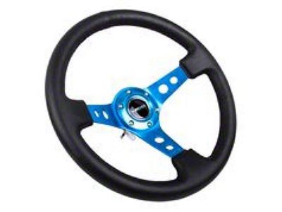 NRG Innovations Sport 350mm 3-Inch Deep Dish Steering Wheel with Holes; Black Leather with Blue Spokes (Universal; Some Adaptation May Be Required)
