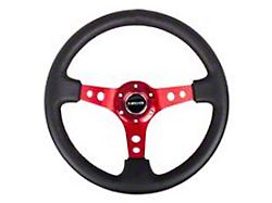 NRG Innovations Sport 350mm 3-Inch Deep Dish Steering Wheel with Holes; Black Leather with Red Spokes (Universal; Some Adaptation May Be Required)