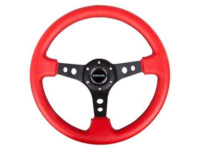 NRG Innovations Reinforced Steering Wheel 350mm / 3in. Deep Red Leather/Blk - RST-006RR-BS