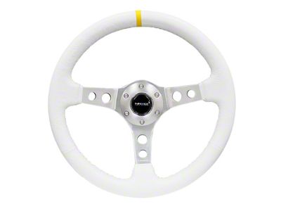 NRG Innovations Reinforced Steering Wheel 350mm / 3in. Deep Wht Leather - RST-006WT-Y