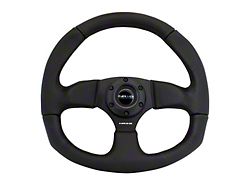 NRG Innovations Flat Bottom Steering Wheel; Black Leather with Black Stitching (Universal; Some Adaptation May Be Required)