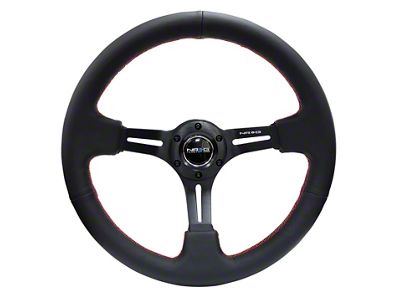 NRG Innovations Reinforced Steering Wheel 350mm / 3in. Deep Black Leather/Red - RST-018R-RS