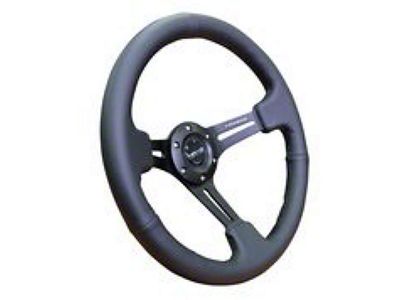 NRG Innovations Reinforced Steering Wheel 350mm / 3in. Deep Black Leather - RST-018R