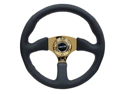 NRG Innovations 350mm 2-Inch Deep Dish Steering Wheel; Black Leather with Gold Spokes (Universal; Some Adaptation May Be Required)