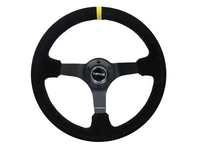 NRG Innovations Reinforced Steering Wheel 350mm / 3in. Deep Blk Suede/X-Stitch - RST-036MB-S-Y