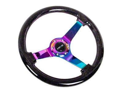NRG Innovations Wood Grain 350mm 3-Inch Deep Dish Steering Wheel; Minty Fresh and Black (Universal; Some Adaptation May Be Required)