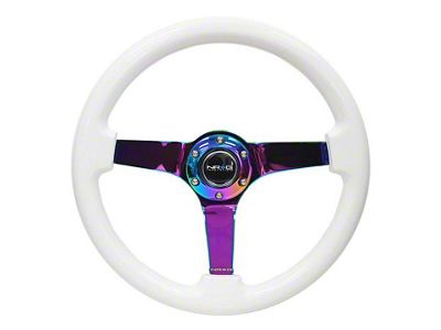 NRG Innovations Wood Grain 350mm 3-Inch Deep Dish Steering Wheel; White and Neochrome (Universal; Some Adaptation May Be Required)