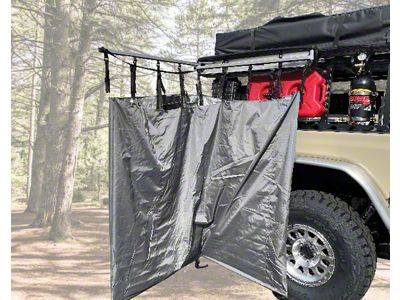 Overland Vehicle Systems HD Nomadic Car-Side Shower with Roof and Basin; Dark Gray with Green Trim