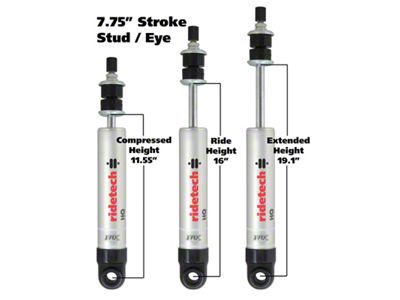 Ridetech HQ Series Shock Absorber Single Adjustable 7.55in Stroke Eye/Stud - 22189845