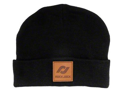 RockJock Beanie Black w/ Leather Patch RJ Logo One Size Fits All