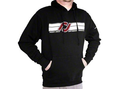 RockJock Hoodie Sweatshirt w/ Logo and Horizontal Stripes Black XL Print on Front