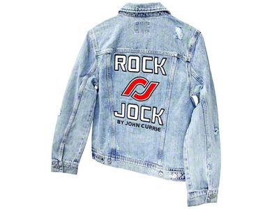 RockJock Jean Jacket w/ Embroidered Logos Front and Back Blue Womens Medium