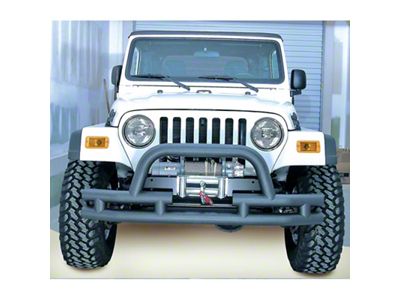 Rugged Ridge 3-In Dbl Tube Front Winch Bumper w/Hoop 76-06 - 11561.03