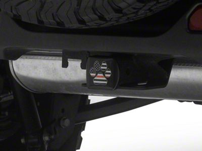 SEC10 Dog Paw Flag Hitch Cover Decal; Thin Red (Universal; Some Adaptation May Be Required)