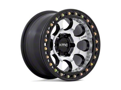 KMC Riot Beadlock Machined Face with Satin Black Windows and Ring 4-Wheel Kit; 17x9; -38mm Offset; 6x139.7mm Bolt Pattern; 108mm Hub Bore