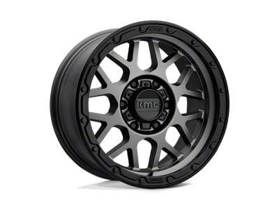KMC Grenade Off-Road Matte Gray with Matte Black Lip 4-Wheel Kit; 18x8.5; 0mm Offset; 6x139.7mm Bolt Pattern; 106.10mm Hub Bore