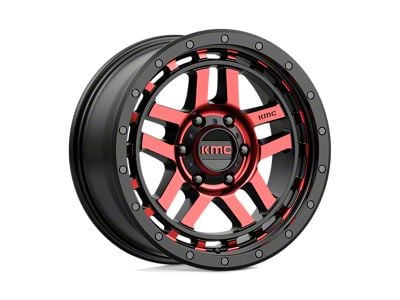 KMC Recon Gloss Black Machined with Red Tint 4-Wheel Kit; 18x8.5; 18mm Offset; 6x139.7mm Bolt Pattern; 106.10mm Hub Bore