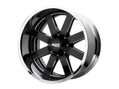 Moto Metal MO200 Gloss Black Milled Center with Chrome Lip 4-Wheel Kit; 22x12; -44mm Offset