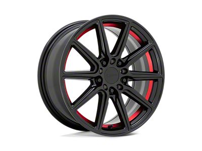 RUFF Throttle Gloss Black with Machined Red Inner Lip 4-Wheel Kit; 17x7.5; 38mm Offset