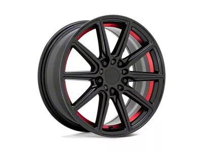 RUFF Throttle Gloss Black with Machined Red Inner Lip 4-Wheel Kit; 17x7.5; 38mm Offset