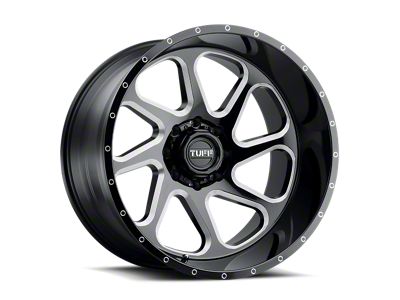 Tuff A.T. T2B Gloss Black with Milled Spokes 4-Wheel Kit; Left Directional; 22x12; -45mm Offset