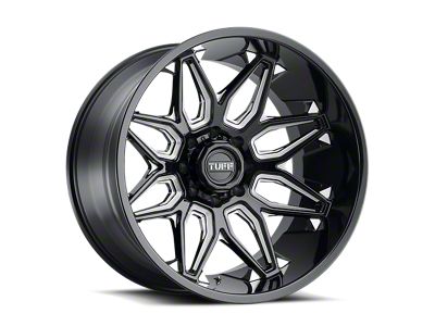 Tuff A.T. T3B Gloss Black with Milled Spokes 4-Wheel Kit; 24x14; -72mm Offset