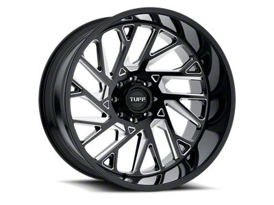 Tuff A.T. T4B Gloss Black with Milled Spokes 4-Wheel Kit; 22x12; -45mm Offset