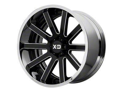 XD Heist Gloss Black Milled Center with Chrome Lip 4-Wheel Kit; 22x10; -18mm Offset; 5x127mm Bolt Pattern; 72.56mm Hub Bore